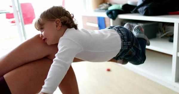 Mother Playing Baby Infant Leg Kid Holding Mom Leg Playful — Stock Photo, Image