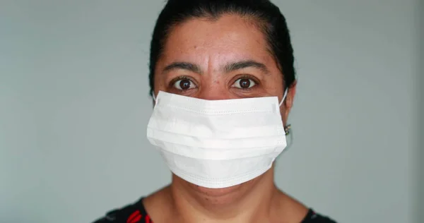 African American Woman Putting Protective Surgical Mask Covid Outbreak — Stock Fotó