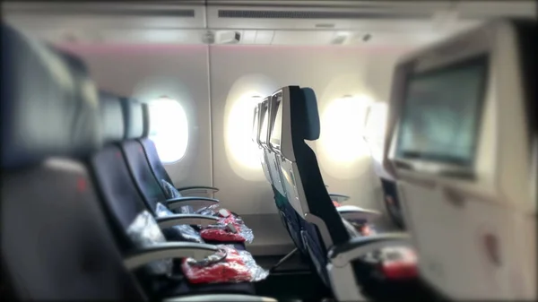 Empty airplane seats during outbreak. Plane seat
