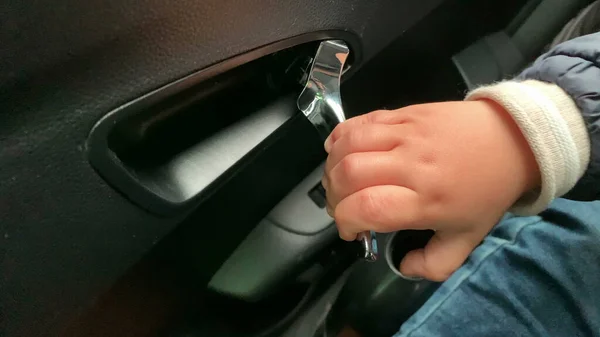 Baby Unable Open Car Door Handle Because Child Lock — Stock Photo, Image