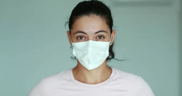 Woman Putting Face Mask Protect Virus — Stok Foto