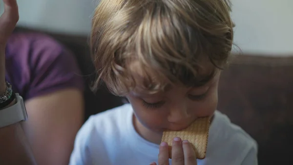 Petit Garçon Qui Mange Des Biscuits Gros Plan Visage Enfant — Photo