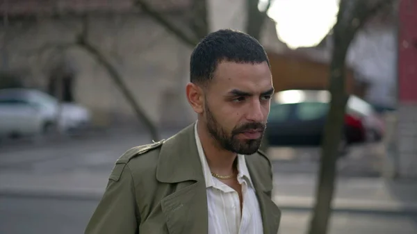 stock image Portrait face of a Middle Eastern young man with serious expression staring at camera