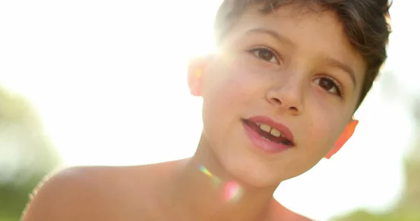 Male Child Boy Outdoors Sunlight Lens Flare Kid Park — Stock Photo, Image