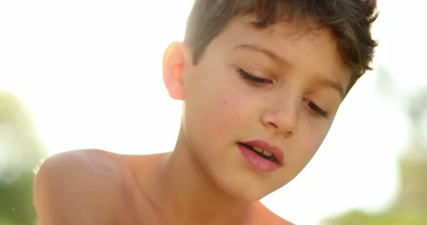 Male Child Boy Outdoors Sunlight Lens Flare Kid Park — Stock Photo, Image