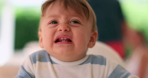 Baby Infant Child Having Tantrum Complaining Toddler Boy Face Cries — Stok fotoğraf