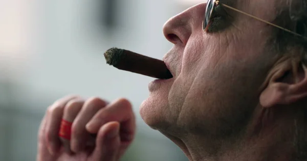 Older Man Enjoying Cigar Senior Man Smoking Cigar — Stock fotografie