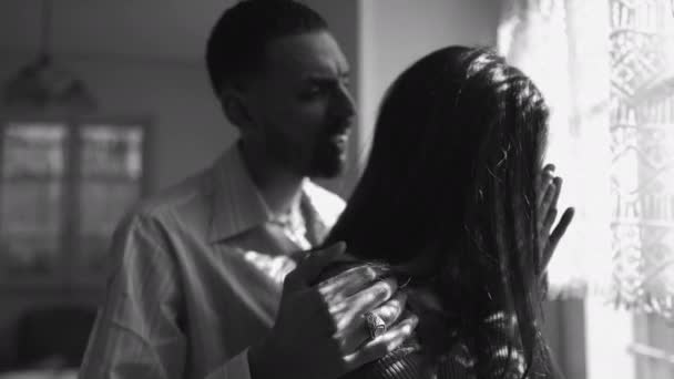 Boyfriend Encouraging Tearful Sad Girlfriend Dramatic Monochromatic Black White Relationship — Stock Video