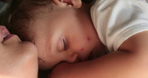 stock image Baby sleeping closeup, infant toddler asleep close-up face