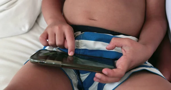Closeup Child Hands Playing Game Cellphone — Stock Fotó
