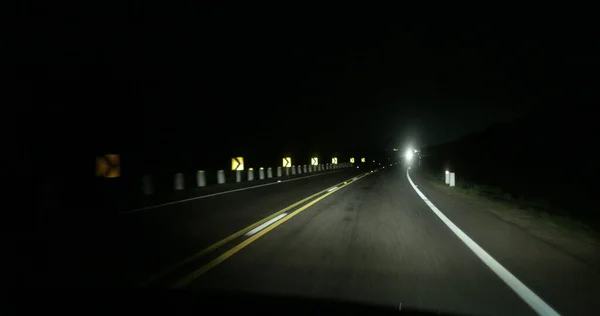 Driver Pov Driving Highway Road Night Headlights — Zdjęcie stockowe