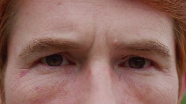 Man Serious Judgemental Emotion Macro Close Eyes Male Person Frowning — Stock Video