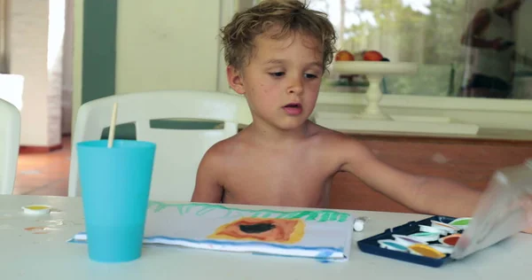 Cute Creative Child Boy Home Start Painting — Stock Photo, Image