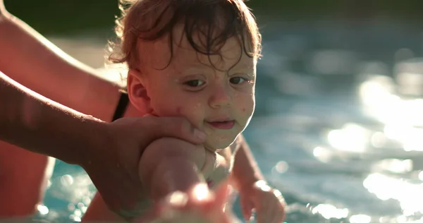 Baby Enjoying Swimming Pool Water Infant One Year Old Toddler — Foto de Stock