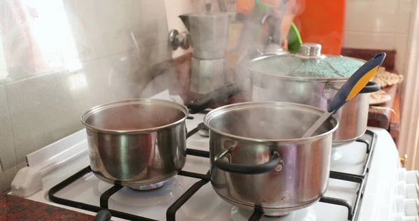 Gotowanie Żywności Pary Patelni Garnków — Zdjęcie stockowe