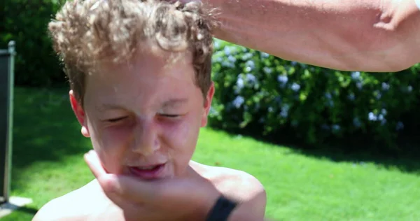 Applying Sunscreen Lotion Child Face Parent Rubbing Sunblock Kid Skin — Stock Photo, Image