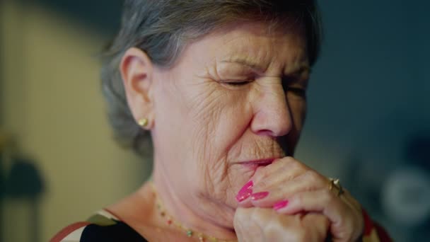 Senior Woman Deep Prayer Close Elderly Faithful Face Contemplative Theme — Stock Video
