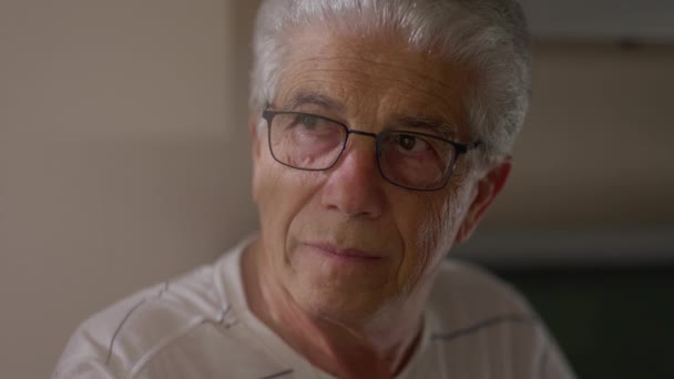 Contemplative Aged Senior Man Thinking Memories Close Face Older Person — Stock Video