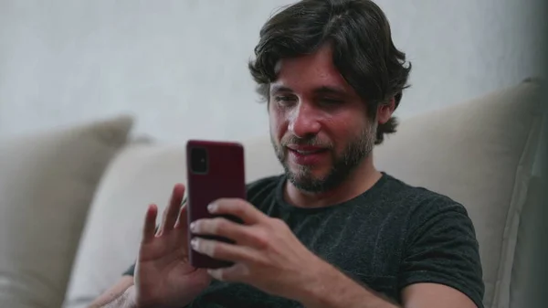 Joyful Young Man Liking Content Online While Holding Smartphone Device — Fotografia de Stock