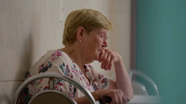 Contemplative Senior Woman Home Pensive Elderly Person 80S Deep Pensive — Stock Photo, Image