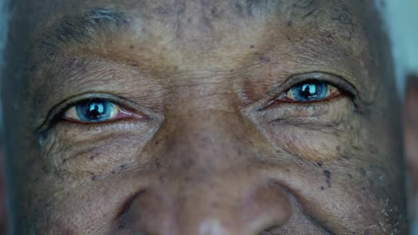 Makro Közelkép Egy Vidám Fekete Senior Idős Afro Amerikai Férfi — Stock videók