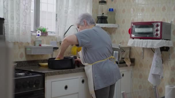 Старшая Женщина Стоящая Кухонной Раковины Занимается Домашней Работой Откровенным Аутентичным — стоковое видео