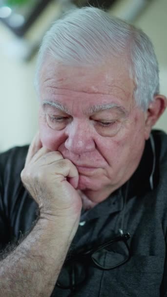 Worried Pensive Senior Man Hand Chin Deep Contemplation Portrait Thoughtful — Stock Video