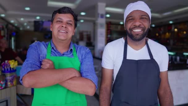 Sonriente Gerente Pequeñas Empresas Empleado Delantal Concepto Ocupación Restaurantes — Vídeo de stock