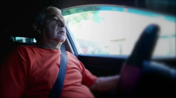 Senior Man Driving Car Interior Perspective Elderly Driver Commute — Stock Photo, Image