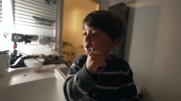 어린이들은 습관적으로 이를닦는다 화장실 싱크대에서 — 비디오