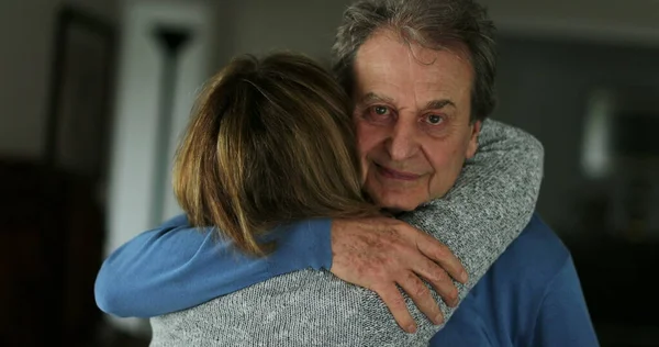 stock image Older couple love and embrace senior husband and wife embrace