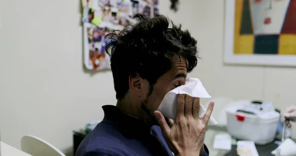 Man Wiping Face Paper Napkin — Stock Photo, Image