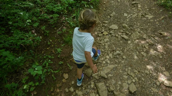 Niño Corriendo Naturaleza Camino Verde Desde Arriba Ángulo Niño Deportivo —  Fotos de Stock