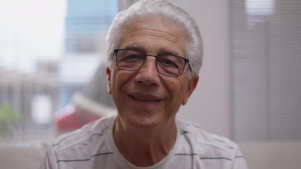 Ritratto Uomo Anziano Che Annuisce Alla Telecamera Sorridente Conversazione Affermando — Video Stock