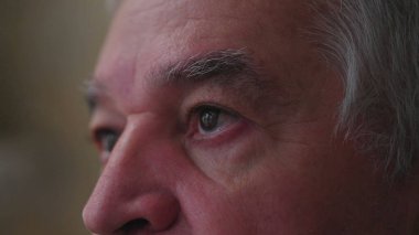 Düşünceli, kıdemli bir adamın, pencereden dışarı bakan, yaşlı bir adamın gözleri, gözleri tamamen açık ve gözlemci.