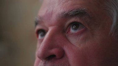 Düşünceli, kıdemli bir adamın, pencereden dışarı bakan, yaşlı bir adamın gözleri, gözleri tamamen açık ve gözlemci.