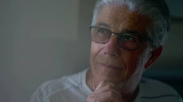 Contemplative Older Man Close Face Thinking Candid Portrait Mature Aged — Stock Photo, Image