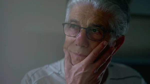 Contemplative Older Man Close Face Thinking Candid Portrait Mature Aged — Stock Photo, Image