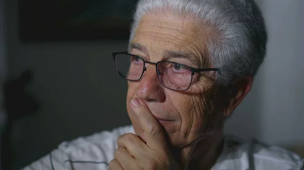 Pensive Senior Man Contemplative Gaze Elderly Gray Haired Person Thoughtful — Stock Photo, Image