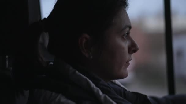 Zbliżenie Profilu Kierowcy Kobiety Jadącej Nocą Drodze Oczy Osoby Drodze — Wideo stockowe