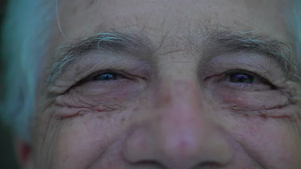 Close Happy Senior Man Eyes Reflecting Wisdom Years Experience Macro — Stock Photo, Image
