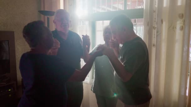 Hopeful Elderly People Prayer Together Home While Holding Hands Group — Stock Video