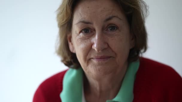 Porträt Einer Älteren Frau Die Die Kamera Lächelt Nahaufnahme Einer — Stockvideo