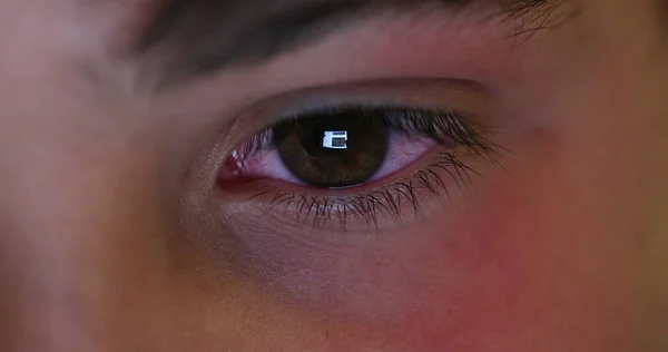 Boy Eye Staring Tablet Screen Playing Video Game Tech Macro — Zdjęcie stockowe