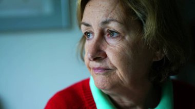 Düşünceli, son sınıf öğrencisi, düşünceli bir yüzü olan bir kadın. Yaşlanınca derin zihinsel yansıması olan düşünceli yaşlı bir kadın.