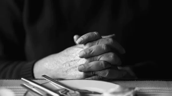 Detailed View Aged Hands Clasped Together Revealing Profound Moment Internal — Stock Photo, Image