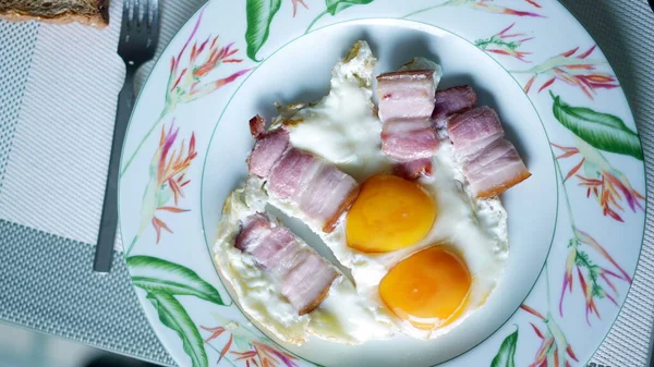 Plate Eggs Bacon Protein Rich Food Breakfast Morning — Stock Photo, Image