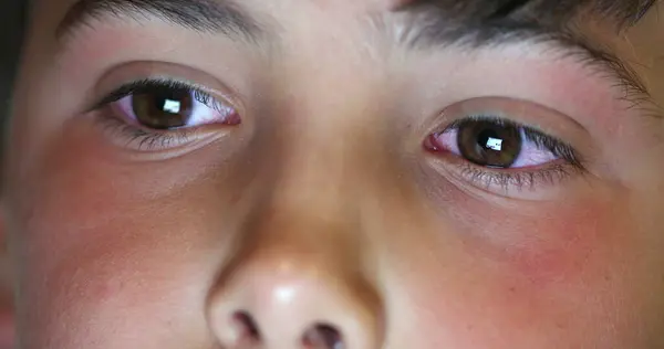 Boy Eyes Staring Screen Night Child Macro Close Eye Watching — Stock Photo, Image