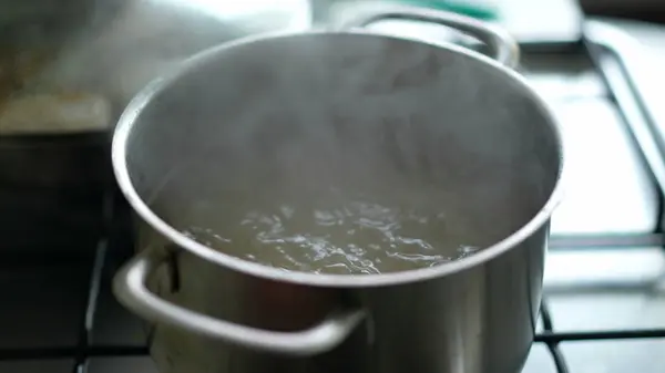 Close Boiling Water Large Pan Preparing Food — Stock Photo, Image
