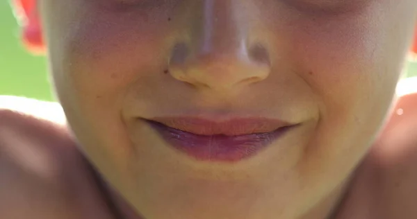 Close Child Lips Smiling Extreme Closeup Kid — Zdjęcie stockowe